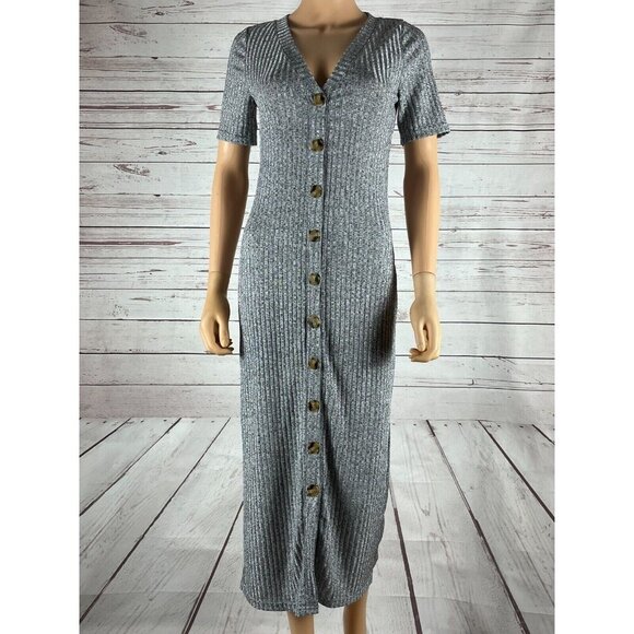 Gray Button-Front Midi Dress NEW Size Small (4) - Picture 8 of 10